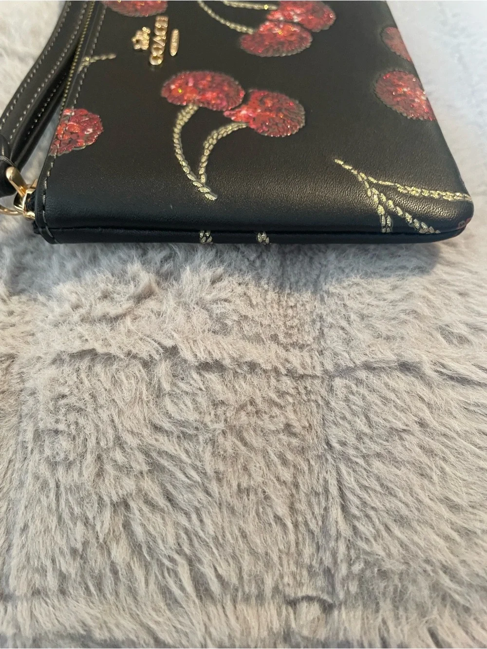 COACH Black Sequin Cherry Wristlet